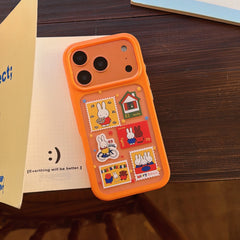 Orange-edged retro stamp Miffy round-edged phone case