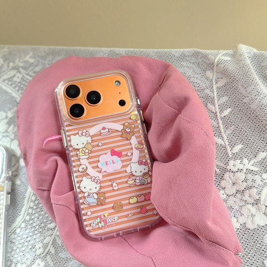 Magnetic Pink Striped Bear & Kitty Case | Cute Coquette Tech Accessory