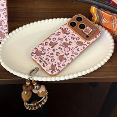 Pink leopard print brown kitty large window phone case