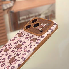 Pink leopard print brown kitty large window phone case