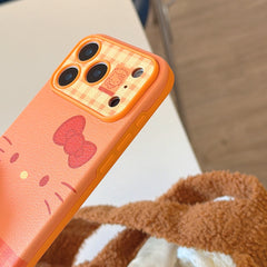 Orange plaid Kitty emoji large window phone case