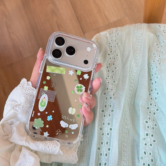 Green Apple & Clover Mirror Case | Lucky Charm Aesthetic Cover