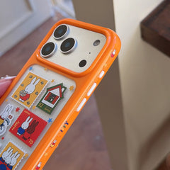 Orange-edged retro stamp Miffy round-edged phone case
