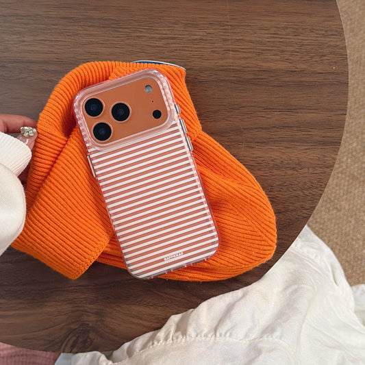 Aesthetic Striped Minimalist Case: 360° Protective Shockproof Series for iPhone 13-17 Series | Timeless White Linear Pattern