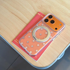 Semi-Transparent Silver Star Case | 360° Kickstand & Gold Trim
