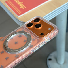 Semi-Transparent Silver Star Case | 360° Kickstand & Gold Trim
