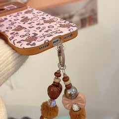 Pink leopard print brown kitty large window phone case