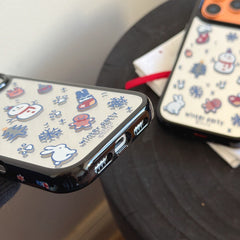 Perler bead winter bunny and snowman side profile mirrored round edge phone case