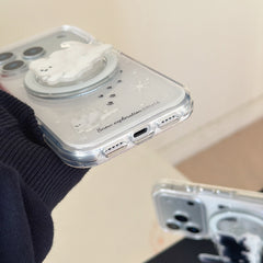 Winter Snowflake Black Cat and White Dog Magnetic Round Phone Case