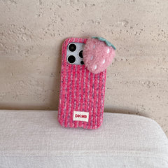 Color-blocked corduroy strawberry phone case