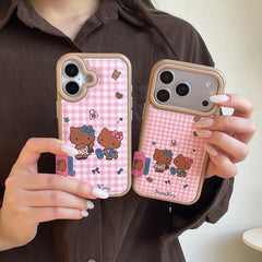 Pink checkered Kitty phone case for iPhone 17