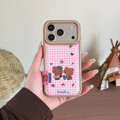 Pink checkered Kitty phone case for iPhone 17