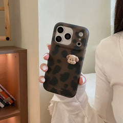 Leopard print cartoon puppy head phone case