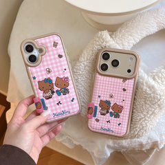 Pink checkered Kitty phone case for iPhone 17