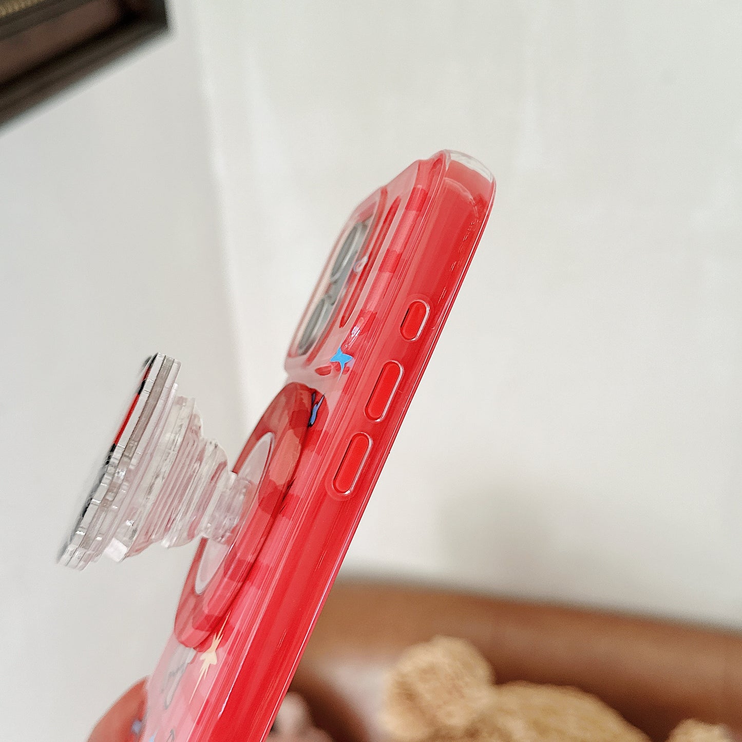 Red plaid Hercules Kitty phone case with magnetic stand