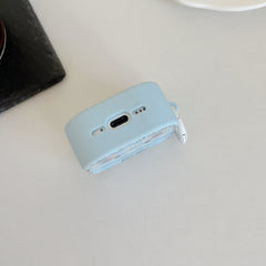 Blue plaid Kitty face magnetic rhinestone earphone case