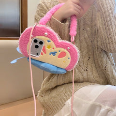 Plush butterfly flip-cover mirror phone case for Apple phones