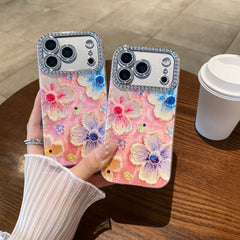 Oil painting rhinestone flower phone case