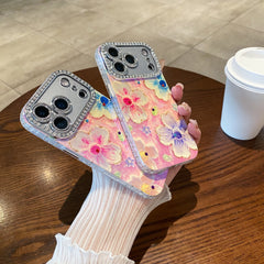 Oil painting rhinestone flower phone case