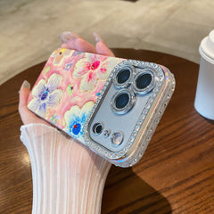 Oil painting rhinestone flower phone case