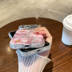 Oil painting-inlaid rhinestone flower glitter transparent case