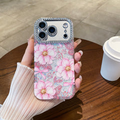 Oil painting-inlaid rhinestone flower glitter transparent case
