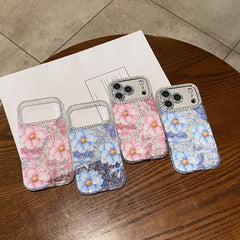 Oil painting-inlaid rhinestone flower glitter transparent case