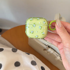 Cute Matcha Green Floral AirPods Pro Case Kawaii Flower Cover with Keychain