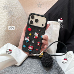 Blue and black Kitty embroidered denim phone case