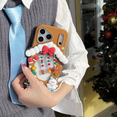 Hollowed-out Christmas cottage silicone phone case