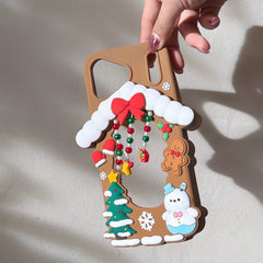 Hollowed-out Christmas cottage silicone phone case