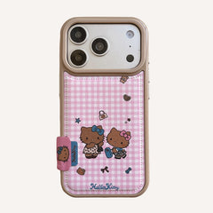 Pink checkered Kitty phone case for iPhone 17