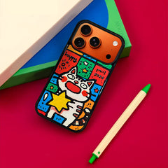 3D Embossed Big-Eye Cat Holding Star Phone Case for iPhone 13-17 Pro Max