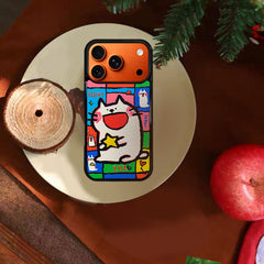3D Embossed Small-Eye Cat Holding Star Phone Case for iPhone 13-17 Pro Max