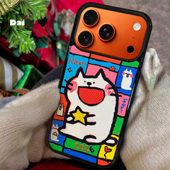 3D Embossed Small-Eye Cat Holding Star Phone Case for iPhone 13-17 Pro Max