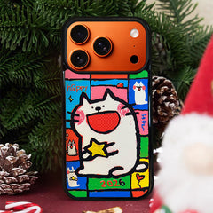 3D Embossed Small-Eye Cat Holding Star Phone Case for iPhone 13-17 Pro Max