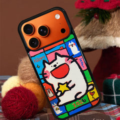 3D Embossed Small-Eye Cat Holding Star Phone Case for iPhone 13-17 Pro Max