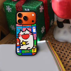 3D Embossed Small-Eye Cat Holding Star Phone Case for iPhone 13-17 Pro Max
