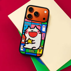 3D Embossed Small-Eye Cat Holding Star Phone Case for iPhone 13-17 Pro Max