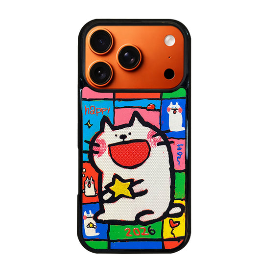 3D Embossed Small-Eye Cat Holding Star Phone Case for iPhone 13-17 Pro Max