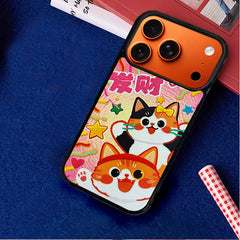 3D Embossed Lucky Orange & Calico Cat Phone Case for iPhone 13-17 Pro Max