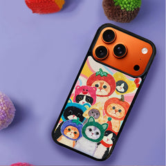 3D Embossed Cat Family Portrait Phone Case for iPhone 13-17 Pro Max