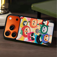 3D Embossed Cat Family Portrait Phone Case for iPhone 13-17 Pro Max