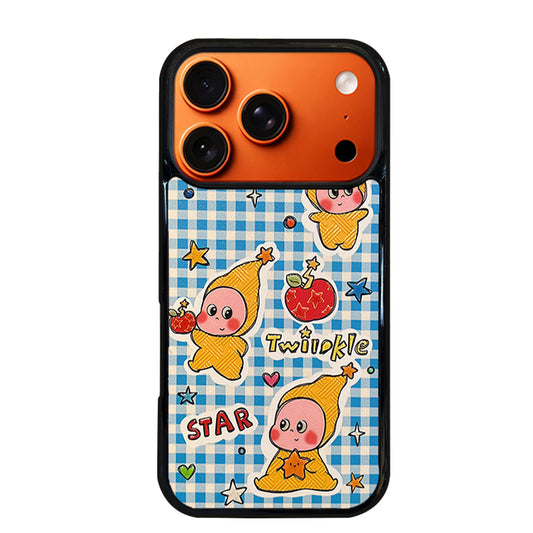 3D Embossed Blue Plaid Twinkle Twinkle Phone Case for iPhone 13-17 Pro Max