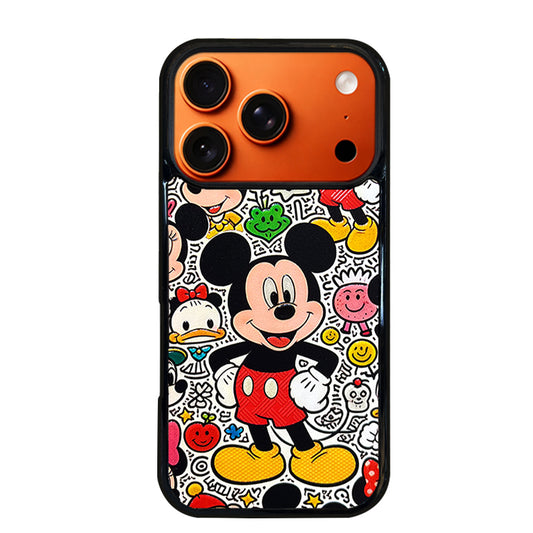 3D Embossed Mickey Mouse Graffiti Line Art Background Phone Case for iPhone 13-17 Pro Max