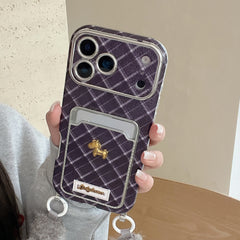 Blue checkered pony leather phone case