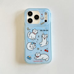 Front view of a blue cat iPhone case with grip stand.