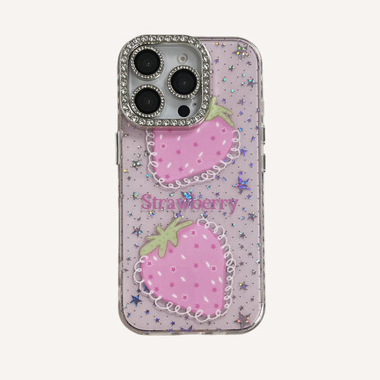 Blue light epoxy diamond colored strawberry phone case