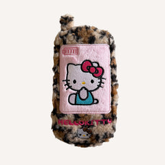 Plush embroidered leopard print Kitty flip phone case