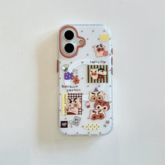 Front view of a clear cartoon pig iPhone case with polka dot collage.
